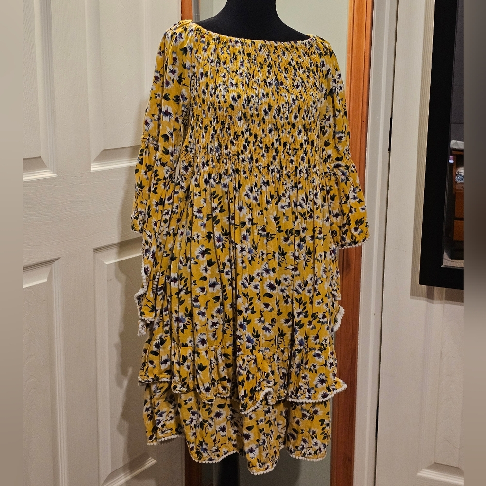 Tropical Floral Yellow Dress one size plus